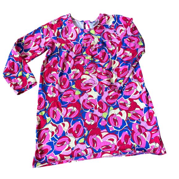Hanna Anderson Dress Girls 10 Pink Red Floral Long Sleeve Midi Cotton Pullover - Picture 1 of 11